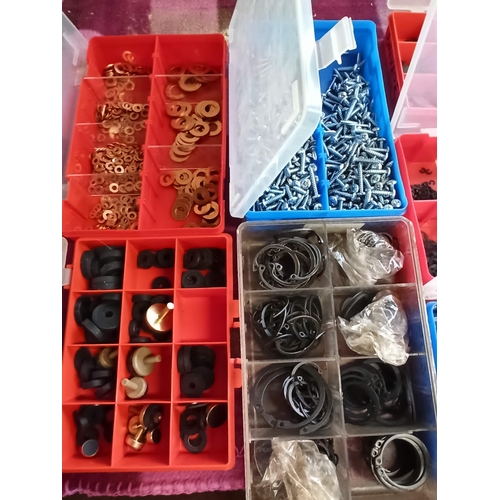 136 - A Box Of Assorted Screws, Bolts, Allen Screws, Washers & More