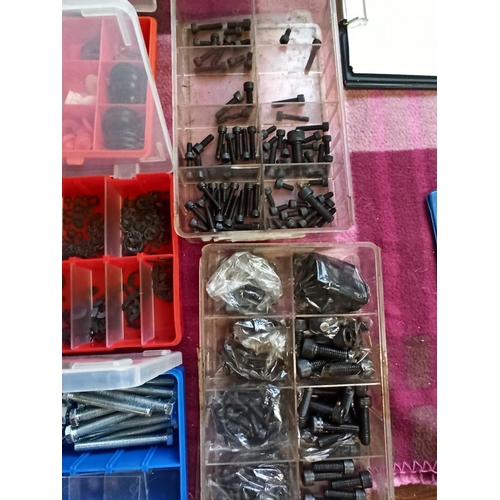 136 - A Box Of Assorted Screws, Bolts, Allen Screws, Washers & More