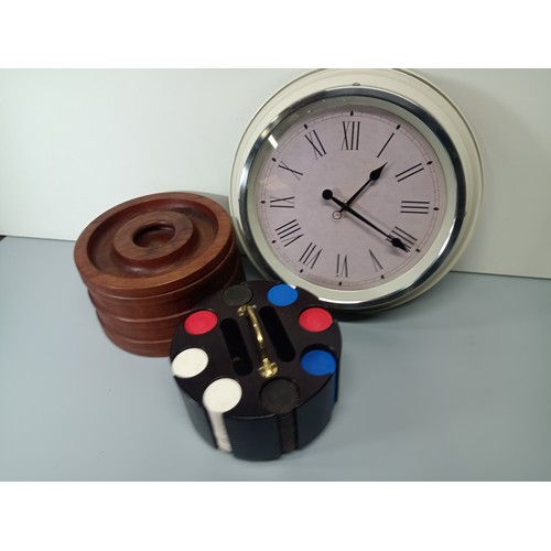 342 - A Mixed Lot To Include Poker Chips etc, Quartz Clock.