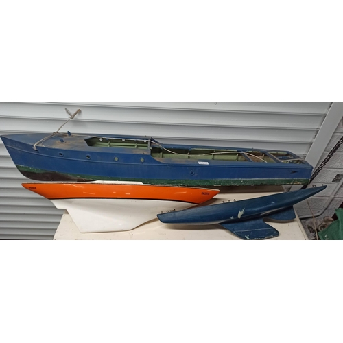 1113 - 3 x Wooden Model Boats