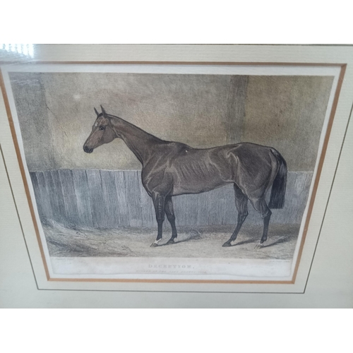 331K - 2 x Framed Antique Horse Racing Coloured Engravings. Ghuzne -Winner of the Epsom Oaks 1841 and Decep... 