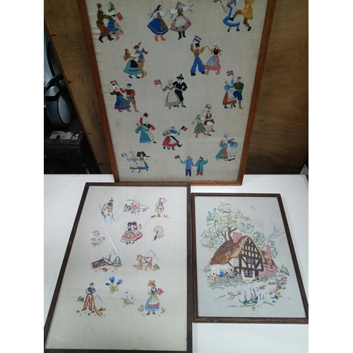 330P - 3 x Vintage Framed Embroideries