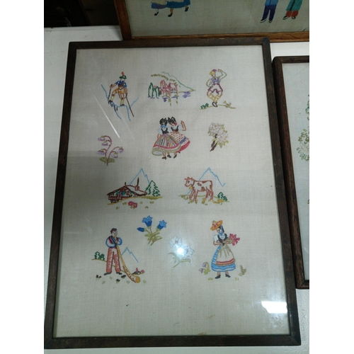 330P - 3 x Vintage Framed Embroideries