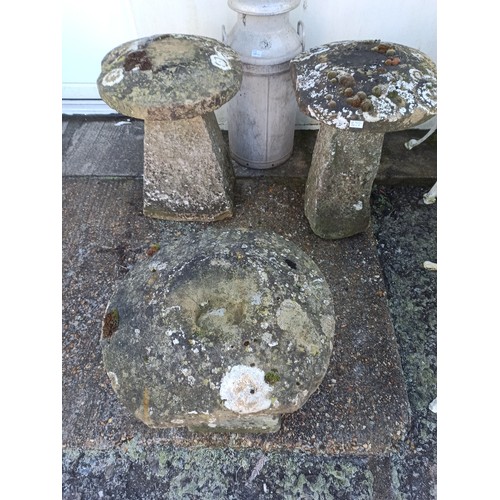 1 - 3 x Staddle Stones 70cm H  x 53cm Approx. ( slightly different sizes - one base needs repair)