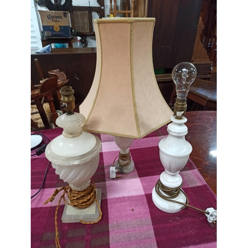 205 - Marble & Alabaster Lamps, One With Shade, 3 In Total.