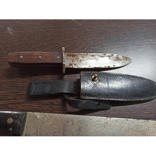 370 - A Military Bakerlite Handled Machete & Dagger, In Leather Sheath.