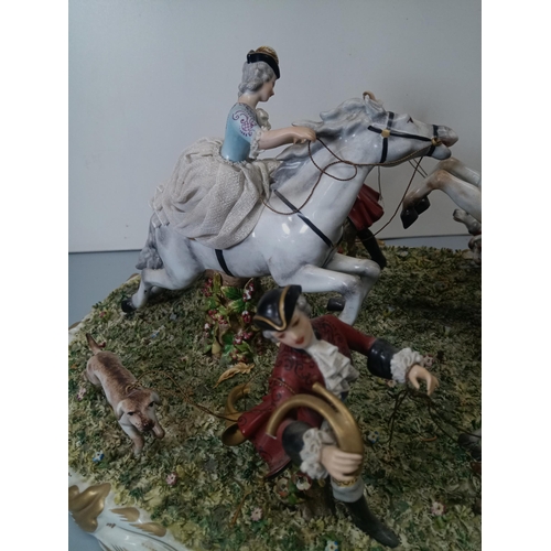 383 - A Carl Thieme Dresden Porcelain Hunting Party Centrepiece 40 x 50 x 30cm approx.  (Break to Hunting ... 