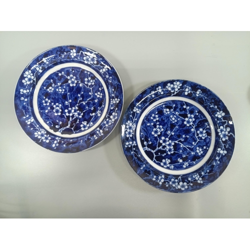 394 - A Pair of Antique Minton Prunus/ Broken Ice Plates - 2mm Chip on rim on 1 plate as pictured