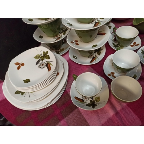 758 - A Mid Winter Style Craft part Dinner service. 2 Service Dishes With Lids, 1 Coffee Pot, 1 Teapot, 6 ... 