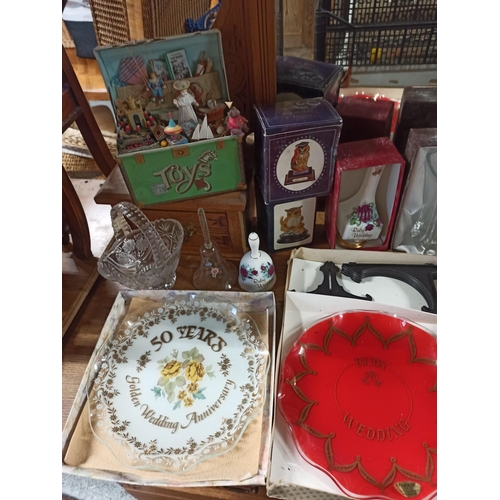 660 - A Glory Box Including Owl & Cat Ornaments, Mixed Anniversary Gifts, Coasters & More.