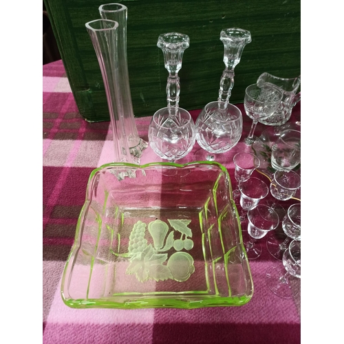 757 - A Glory Box Of Glass & Crystal Brandy Glasses, Jugs, Fruit Bowls, Ink Well.