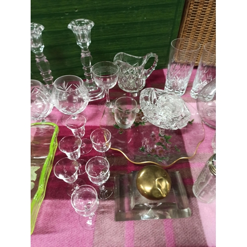 757 - A Glory Box Of Glass & Crystal Brandy Glasses, Jugs, Fruit Bowls, Ink Well.