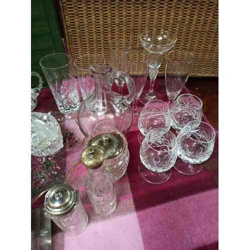 757 - A Glory Box Of Glass & Crystal Brandy Glasses, Jugs, Fruit Bowls, Ink Well.