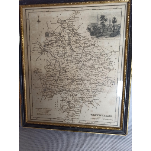 272 - Antique Framed Map Of Cumberland & Warwickshire Cumberland Map, 30cm x 24cm,
Warwickshire 28cm x 23c... 