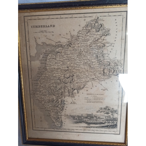 272 - Antique Framed Map Of Cumberland & Warwickshire Cumberland Map, 30cm x 24cm,
Warwickshire 28cm x 23c... 