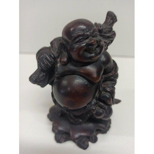 390 - A Small Antique Oriental Carved Resin Buddha 11cm High ***  NOT WOODEN