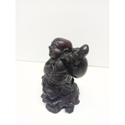 390 - A Small Antique Oriental Carved Resin Buddha 11cm High ***  NOT WOODEN