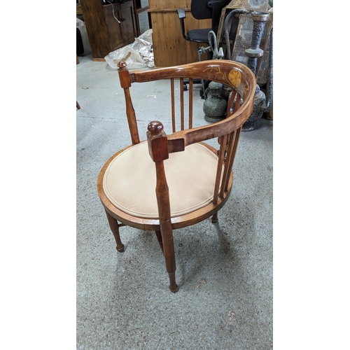 436 - An Antique Inlaid Tub Chair