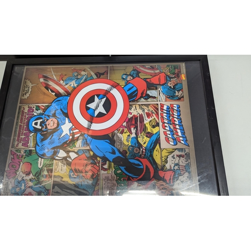 295 - 3 x Marvel Comics Superhero Framed Prints 64 x 45cm