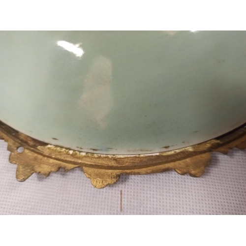 391 - A Chinese Hand Painted Porcelain Brass Footed Tray, Has Some Damage & Repairs As Pictured.