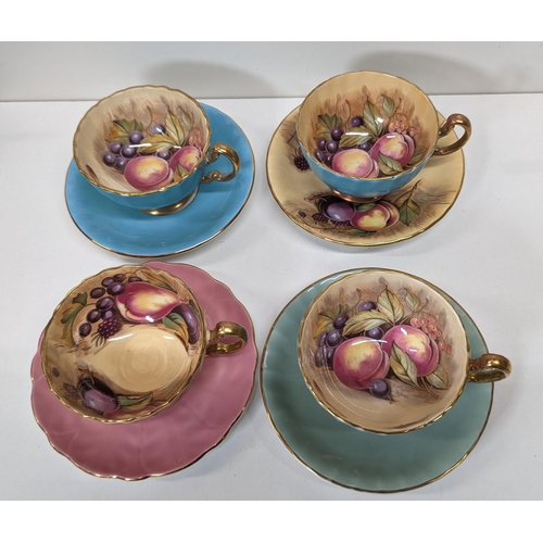 592 - 4 x Aynsley Fruit Orchard Cups & Saucers