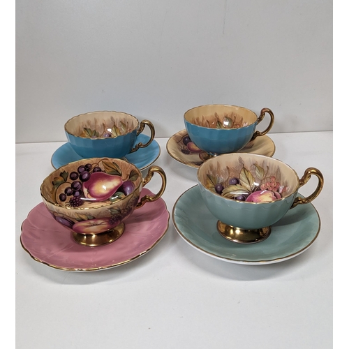 592 - 4 x Aynsley Fruit Orchard Cups & Saucers