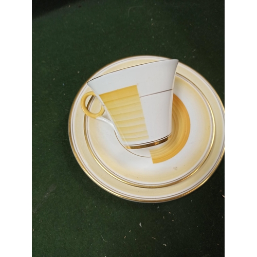 592B - Shelley Art Deco Triage: Cup, Saucer and Plate