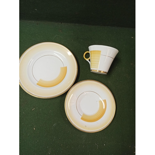 592B - Shelley Art Deco Triage: Cup, Saucer and Plate