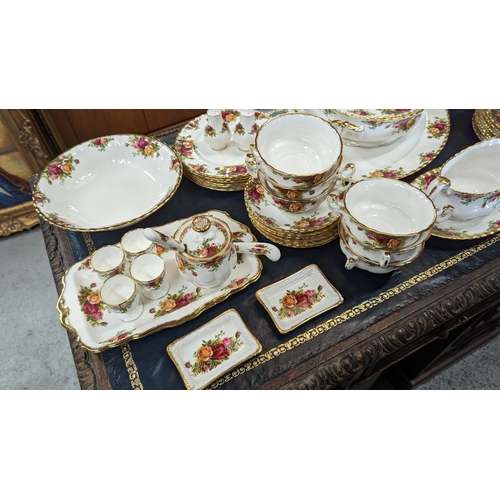 376 - Royal Albert Country Roses China inc. 1 x Meat Plate, 6 x Dinner Plates, 1 x Gravy Boat and Saucer, ... 