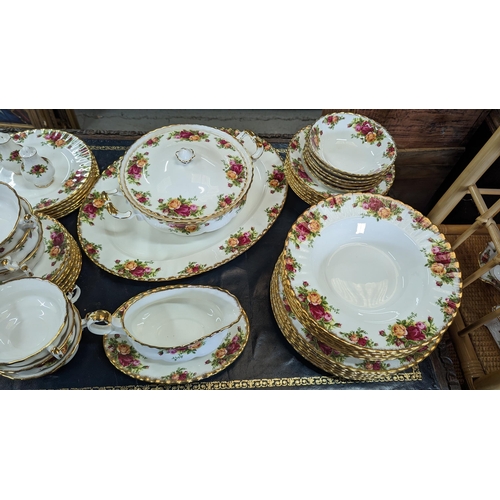 376 - Royal Albert Country Roses China inc. 1 x Meat Plate, 6 x Dinner Plates, 1 x Gravy Boat and Saucer, ... 