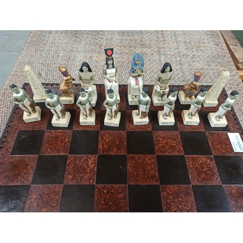 1066 - Roman/Egyptian Chess Set, Complete With Leather Bound Chess Board.