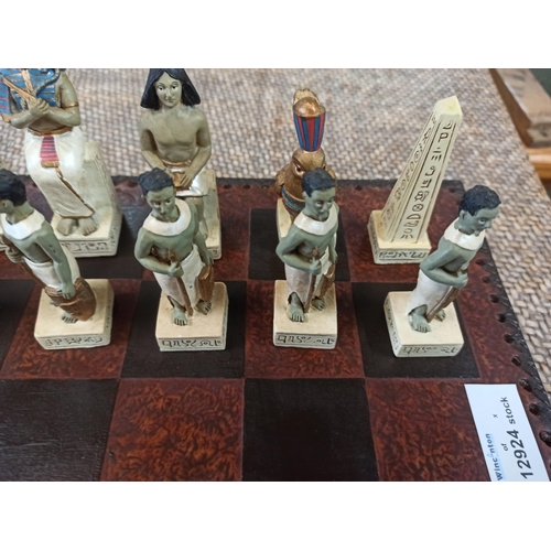 1066 - Roman/Egyptian Chess Set, Complete With Leather Bound Chess Board.