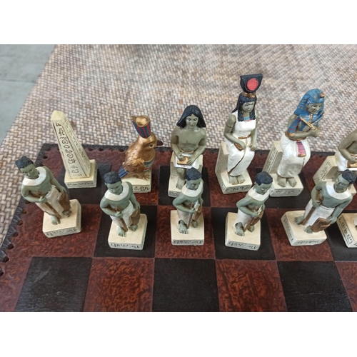 1066 - Roman/Egyptian Chess Set, Complete With Leather Bound Chess Board.