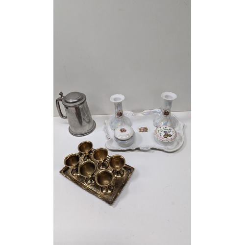 983 - Brass Egg Cups, Dressing Table Set and Pewter Tankard