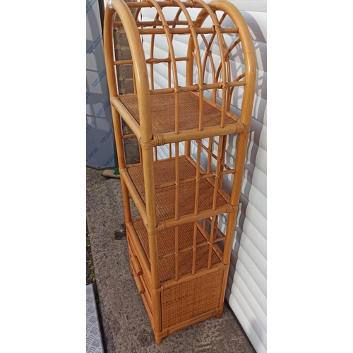 673 - Bamboo Dome Topped Shelf Unit With 2 Draws.
132cm H x 46cm W x 35cm D.