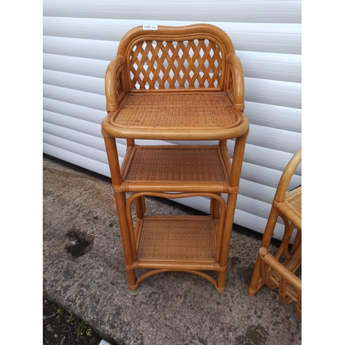 674 - A Bamboo 3 Shelf Unit. 
82cm H x 34cm W 32cm D
A Bamboo Magazine Rack With Table Top.
56cm H x 45cm ... 