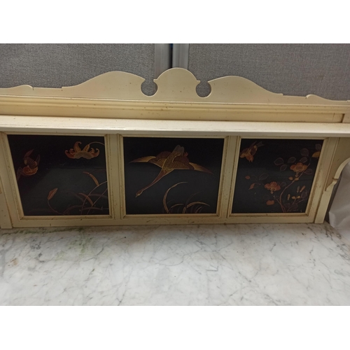 381 - White Painted Dresser with Marble Top and Brass Handles, Hand Painted Panels 125cm x 123cm x 61cm