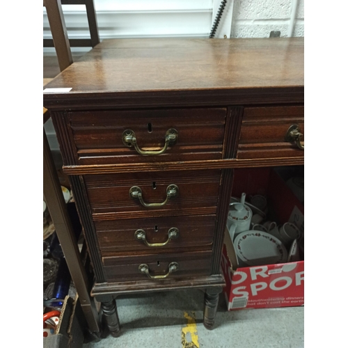 634 - Antique Pedestal Desk with Drawers. Top has split as pictured