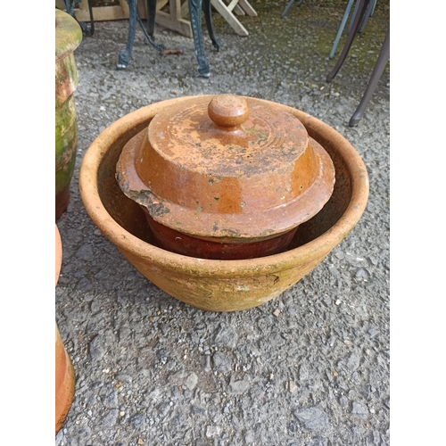 12 - Mixed Terracotta Pots - One Glazed with Lid