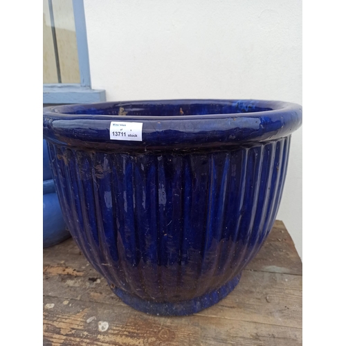 15 - 4 x Glazed Garden Pots : Navy Blue 50cm Diameter x 38cm H, Blue Large 47cm Diameter x 30cm H, 2 x Sm... 