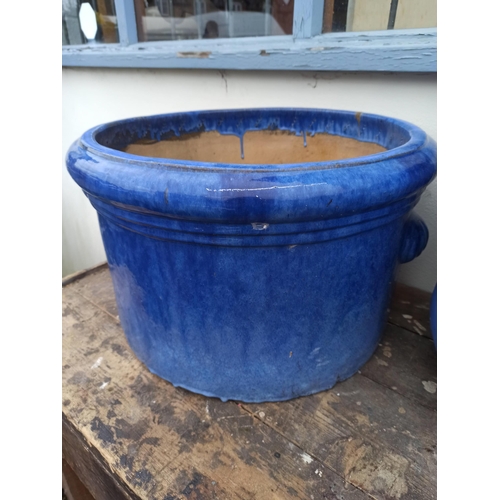 15 - 4 x Glazed Garden Pots : Navy Blue 50cm Diameter x 38cm H, Blue Large 47cm Diameter x 30cm H, 2 x Sm... 