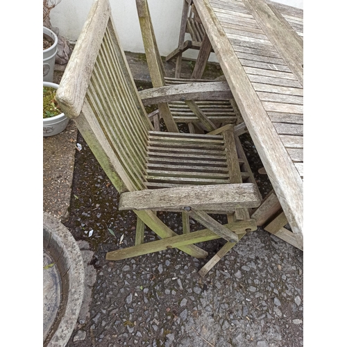 26 - Hardwood Garden Table and Chairs x 5 ( 2 Carvers some attention required to 1)  Table  = 74cm H x 15... 