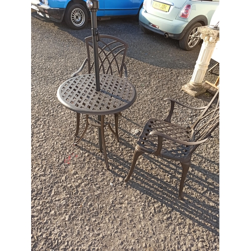 27 - Garden Table and 2 x Chairs with Cream Parasol and Chair Pads