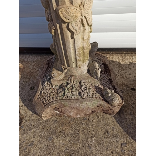 4 - A Girl On Column Garden Ornament, With A Spring Design. Butterflies & Mice On Base & Column. 90cm