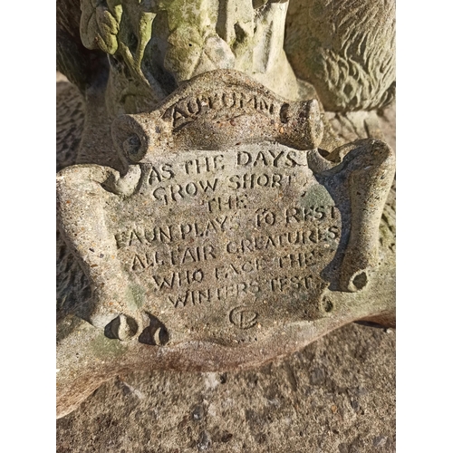 3 - A Boy On Colum Garden Ornament With An Autumn Theme With A Squirrel & Rabbit On The Base. approx. 90... 