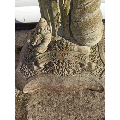 2 - A Boy On A column Garden Ornament With A Summer Theme Base, Has Gnomes, Fairies ,Nuts & Berries. app... 