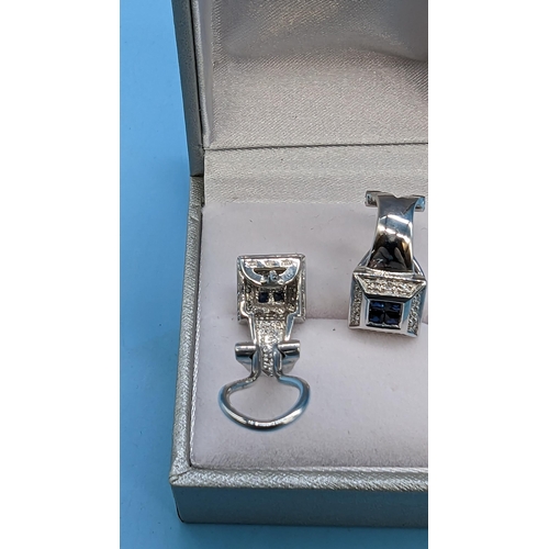 400 - A Pair of 18ct White Gold, Sapphire and Diamond Pierced Ear with Back Clip Earrings 7.8 grams