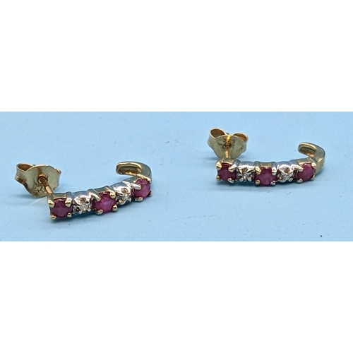 414 - A Pair of 9ct Gold Diamond and Ruby Earrings