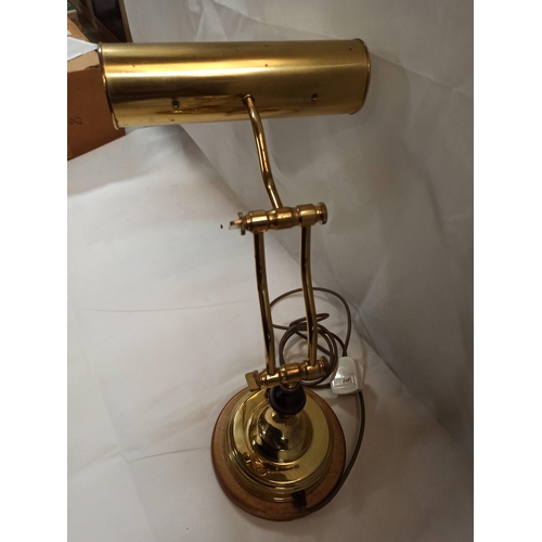 663 - Adjustable Brass Desk Lamp on Wooden Base