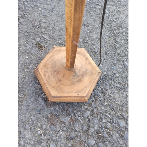 447 - Oak Standard Lamp with Hexagonal Base